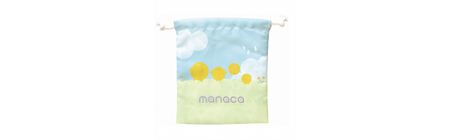 巾着の画像です。マナカキャラクターのデザインです。