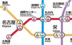 路線をあらわすアルファベット記号と駅を表す数字を組み合わせた駅名に代わる表示が載った路線図の画像